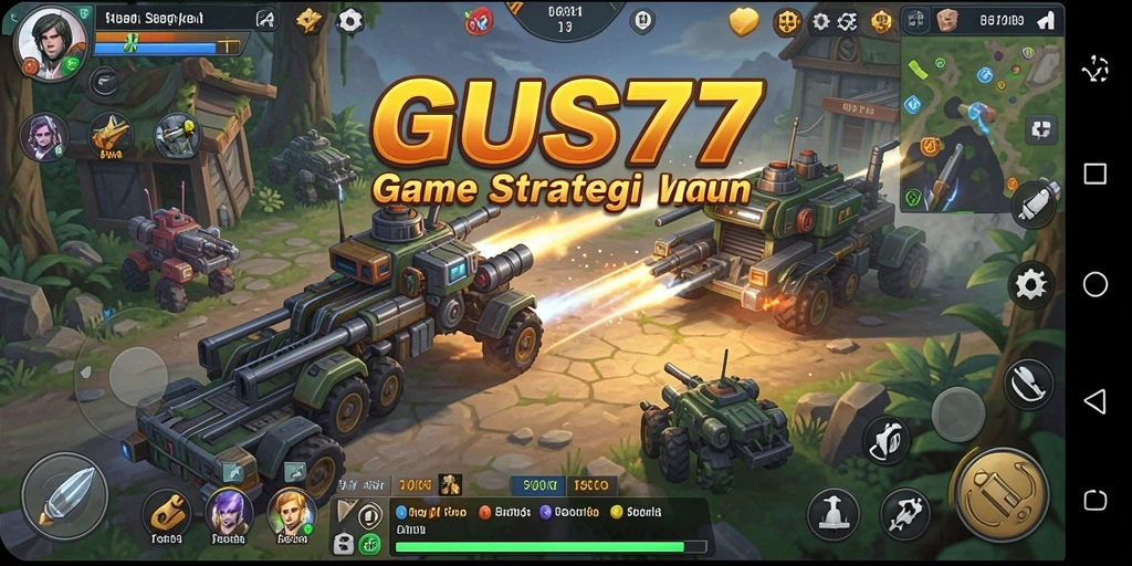 Screenshot gameplay GUS77 menampilkan aksi pertempuran yang seru.