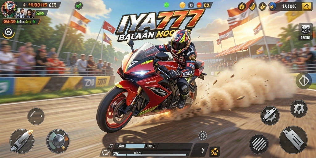 Tampilan menarik dari gameplay IYA777 menampilkan aksi balapan motor.