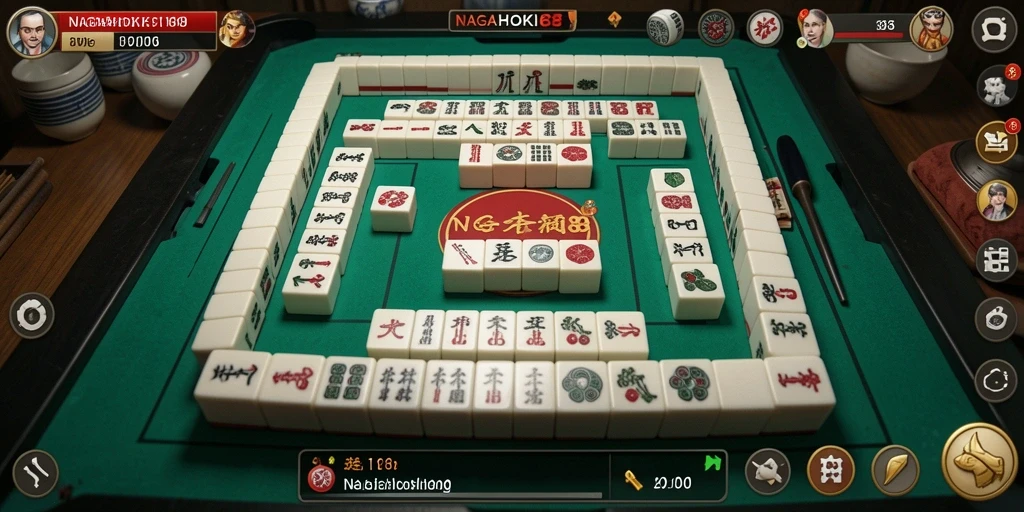 Tampilan gameplay NAGAHOKI88 dengan desain ubin Mahjong yang cantik.