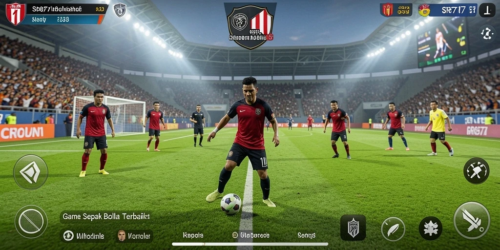 Tampilan gameplay seru dalam SR877 dengan aksi sepak bola mendebarkan.